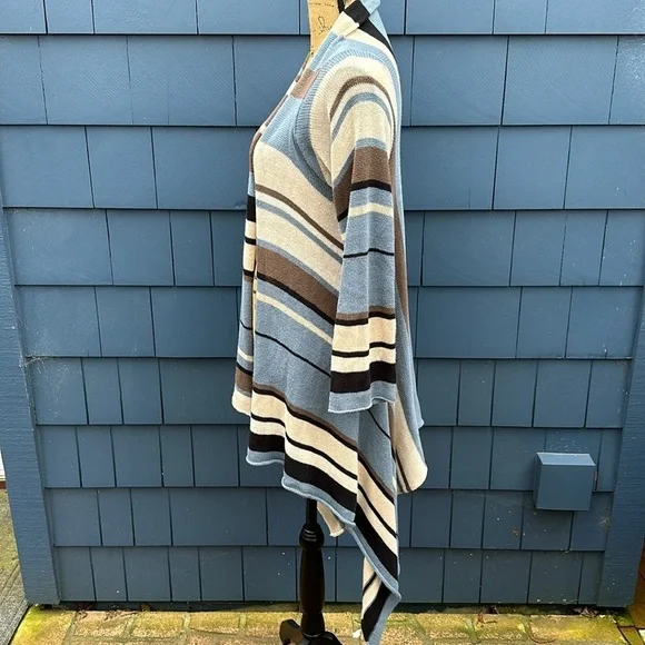💙🤎🤍Goddis S/M blue tan cream black Naples sweater cardigan drape - Picture 6 of 10